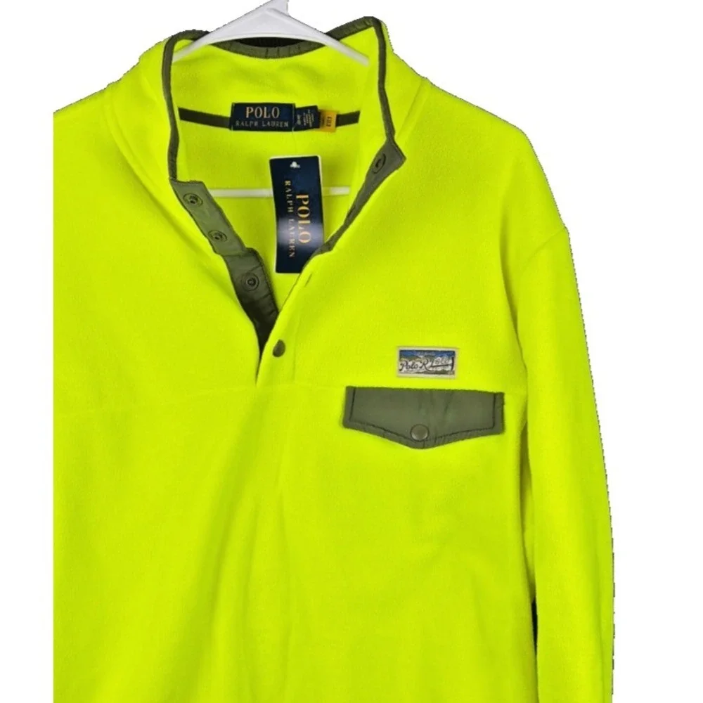 Polo Ralph Lauren Fleece Pullover Mens XL Neon Safety Yellow Gorpcore NWT
